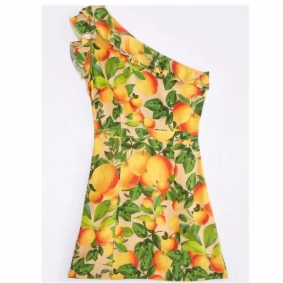 NWT Farm Rio Orange Sands One Shoulder Linen Dress Medium - Picture 4 of 16